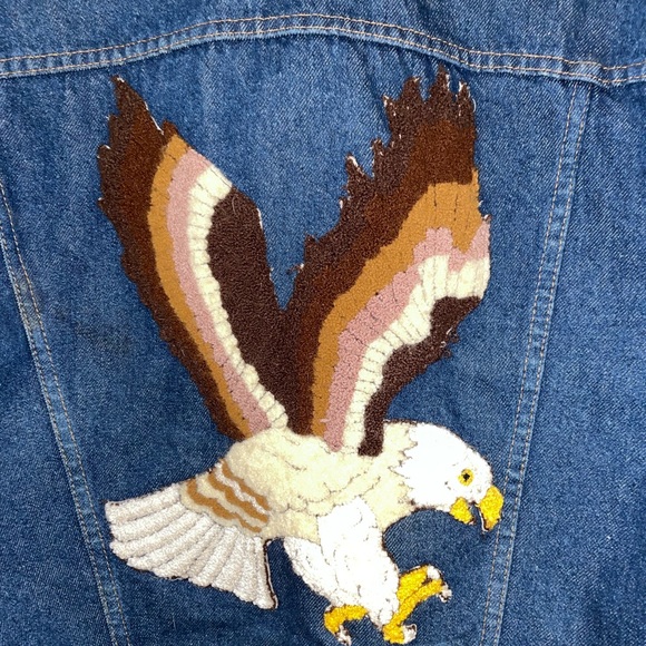 Wrangler Jean Jacket Custom Eagle Embroidery Authentic Jeans - Picture 8 of 12